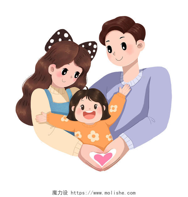 卡通一家人幸福在一起插画亲子温馨家庭国际幸福日